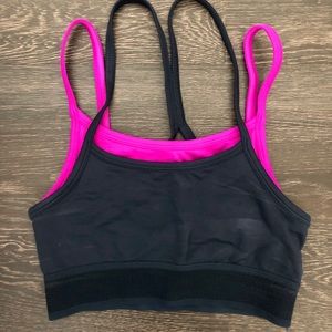 Fabletics navy blue and magenta sports bra